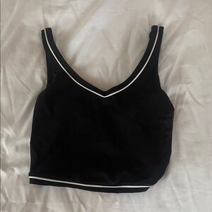 Black V-Neck Cropped Tank with White Trim - Women's Tank Top